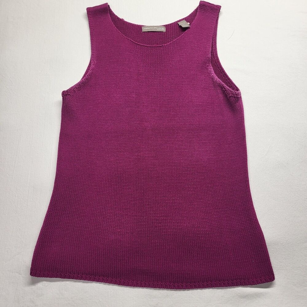 Womens Valerie Stevens Silk Knit Sleeveless Tank Crew Neck Purple Pink MED FLAW